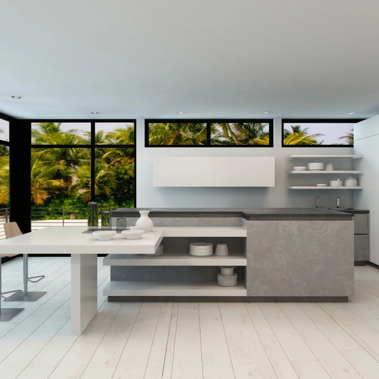 Bright contemporary kitchen with island
